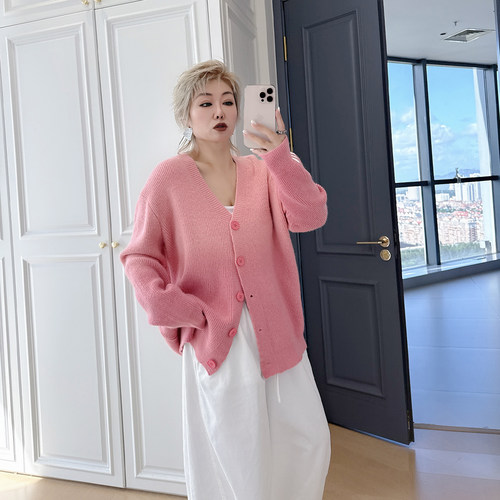 大码女装胖mm慵懒风针织衫