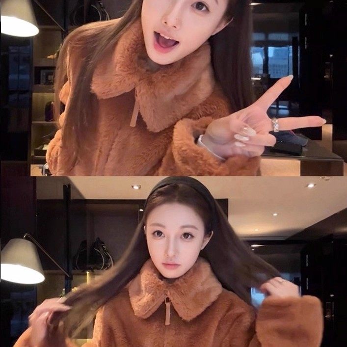 anna同款环保毛毛外套女秋冬富家千金感短款立领老钱皮草显瘦上衣