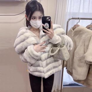 贵妇环保獭兔毛性感翻领毛毛大衣女 龙猫皮草外套时尚 2025冬季 新款