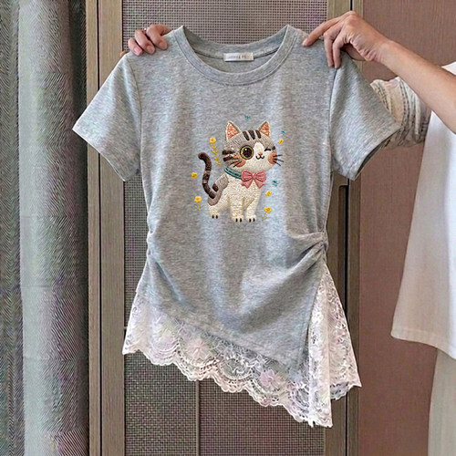 美式卡通小猫印花短袖t恤女夏季