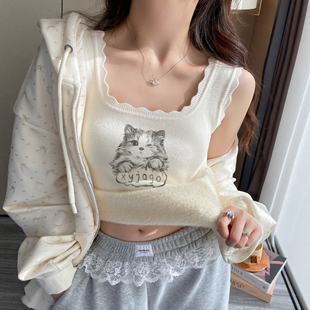 加绒加厚吊带背心女秋冬一体绒保暖内搭外穿修身显瘦无袖打底上衣