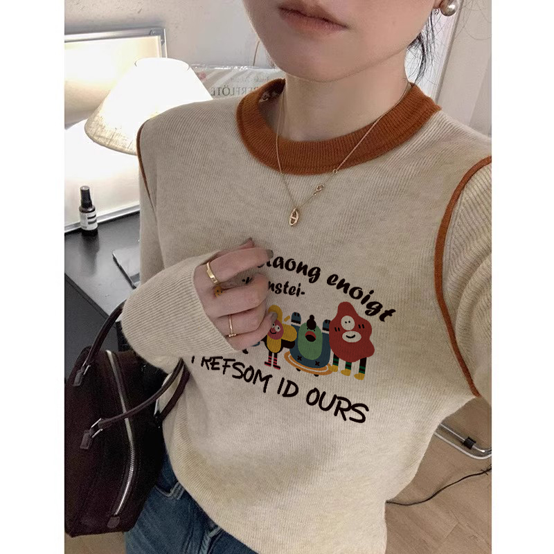 潮流修身撞色针织打底衫女生秋冬
