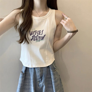 无袖 甜酷盐系印花内搭短款 鱼骨上衣 外穿美式 工字背心小吊带女夏季