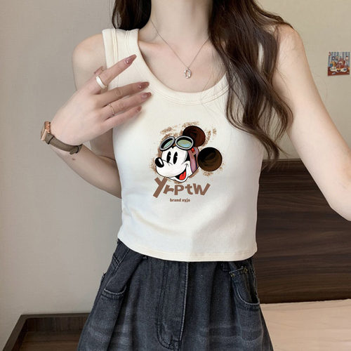 超好看外穿印花圆领背心小吊带女