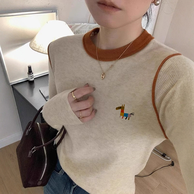 高级感小众撞色圆领内搭针织衫