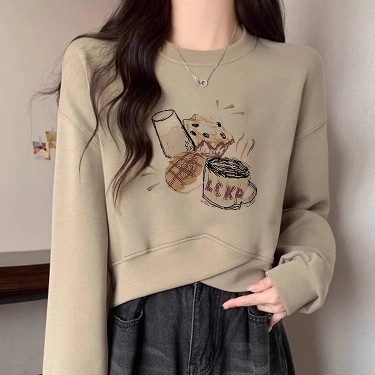 圆领短款卫衣女秋冬宽松美式chic