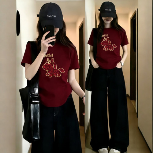 高级感正肩短袖t恤女洋气设计感