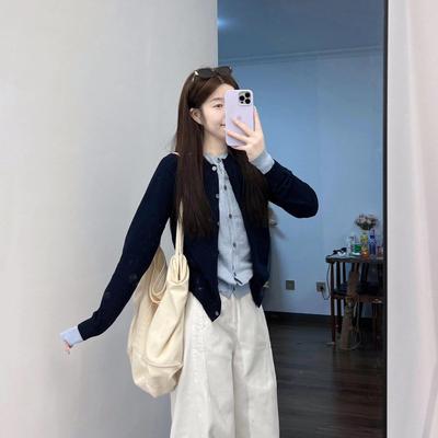 高级感小众撞色假两件针织开衫女