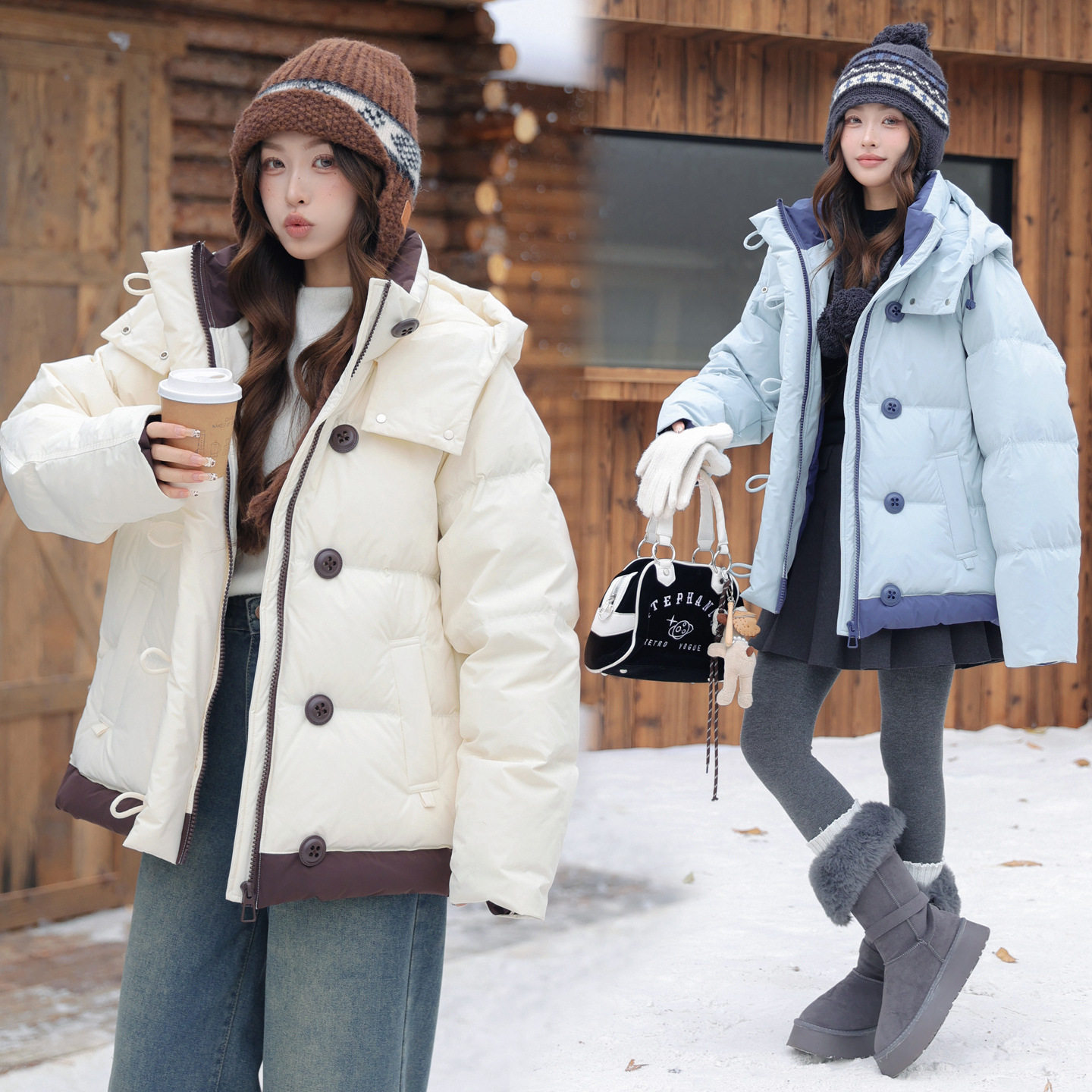 Danise高定 2025年冬季新品 90鸭绒撞色加大码羽绒服女保暖