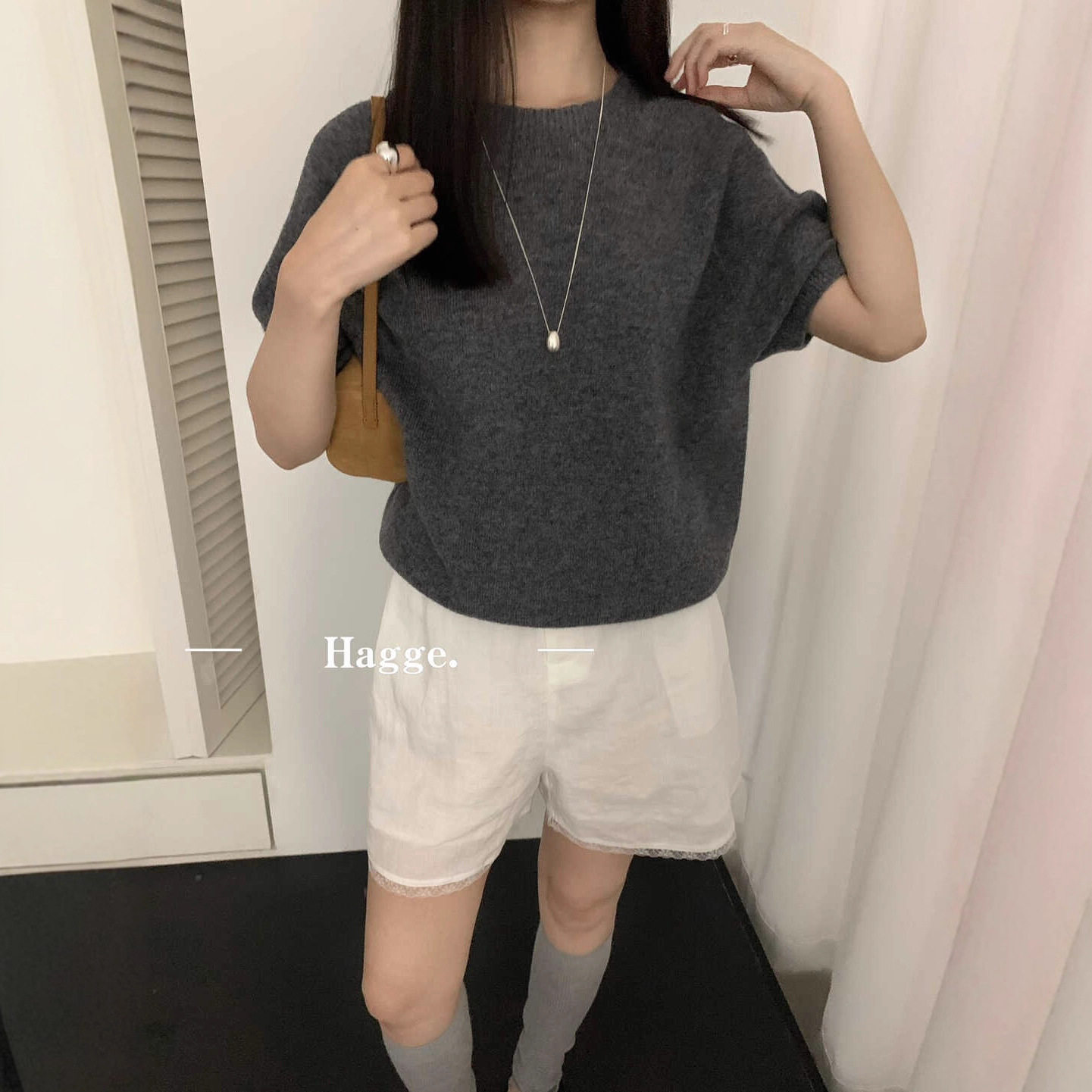 Danise高定 2025年秋季新品 纯羊毛短袖女五分袖圆领套头针织打底