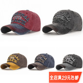 鸭舌帽磨毛水洗牛仔布棉质涂层棒球帽刺绣贴布字母帽子春秋夏季