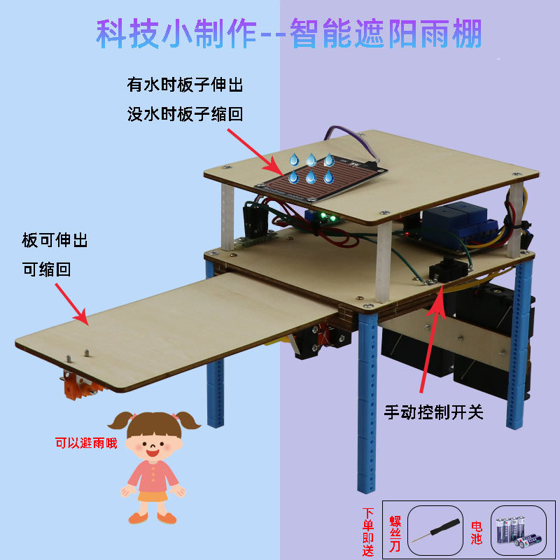 科技小制作智能遮阳雨棚diy手工自制工程机械自动化牛棚避雨神奇