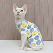 咔啦咪斯芬克斯无毛猫德文猫夏宠物衣服纯棉打底矮脚背心卡通笑脸