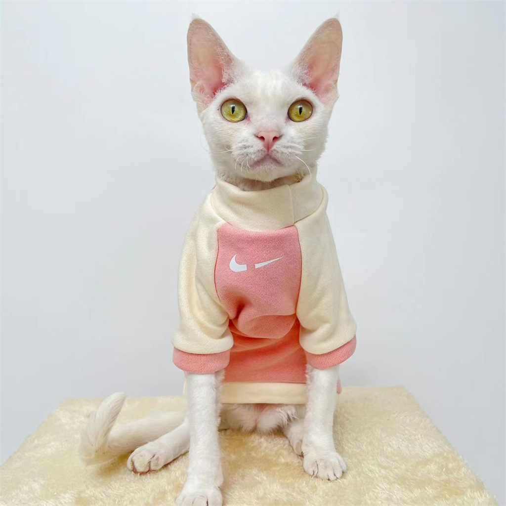斯芬克斯无毛猫衣服潮牌纯棉加绒弹卫衣撞色猫衣服秋冬好穿防过敏