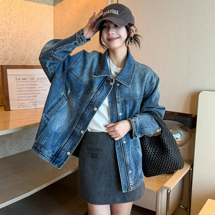 复古做旧翻领牛仔外套女欧洲站2026早春新款欧货女装时尚牛仔衣潮