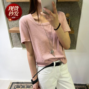 欧货女装 糖果色方领修身 新款 T恤女欧洲站2026春装 打底上衣潮 短袖