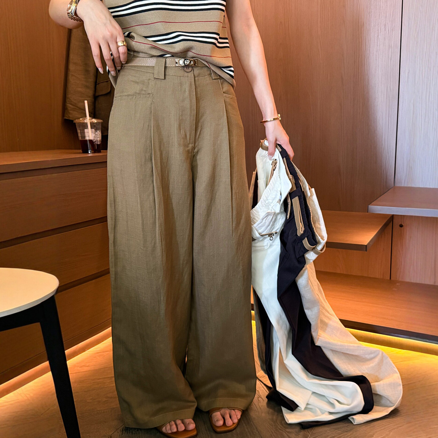 老钱风麻料西装阔腿裤女欧洲站2026夏季新款欧货女装薄款休闲裤潮
