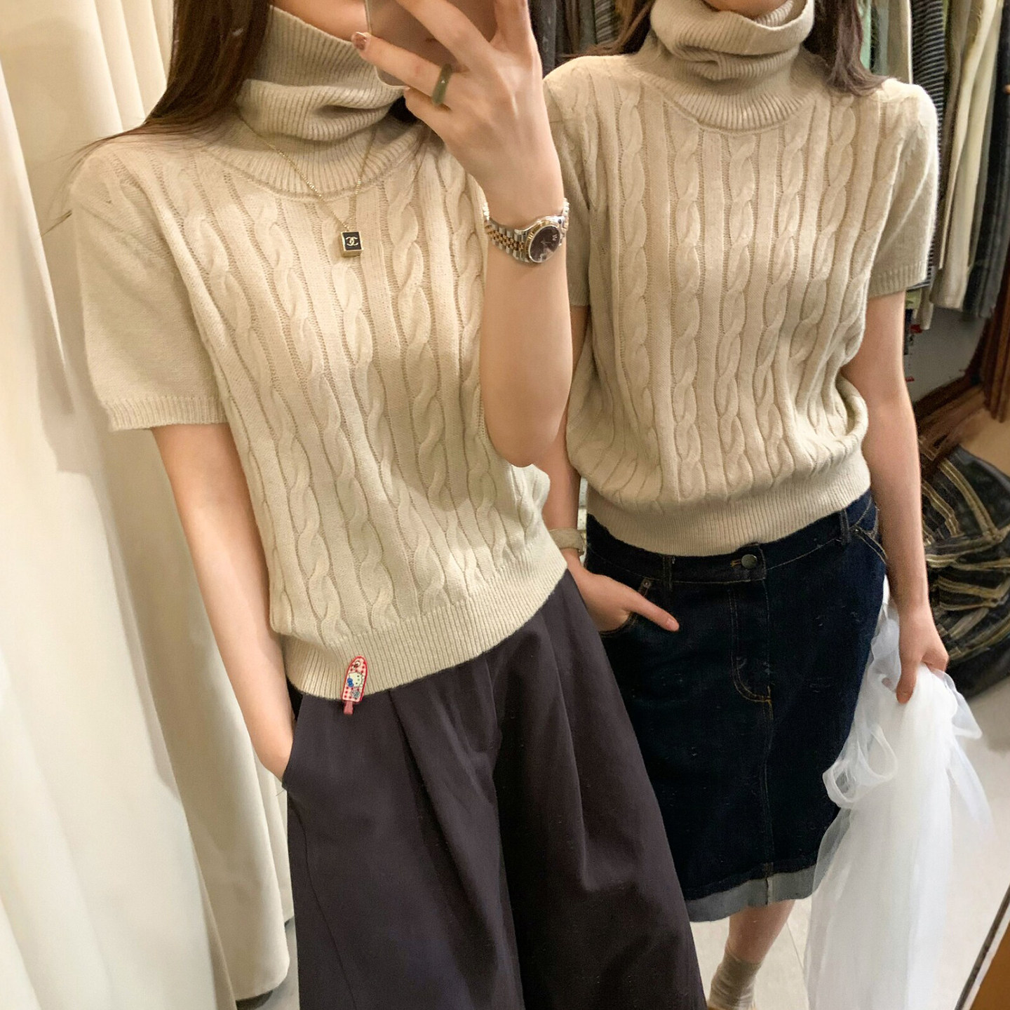 堆堆领麻花纹羊毛针织衫女欧洲站