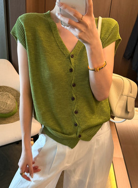 飞飞袖V领冰丝针织开衫女欧洲站