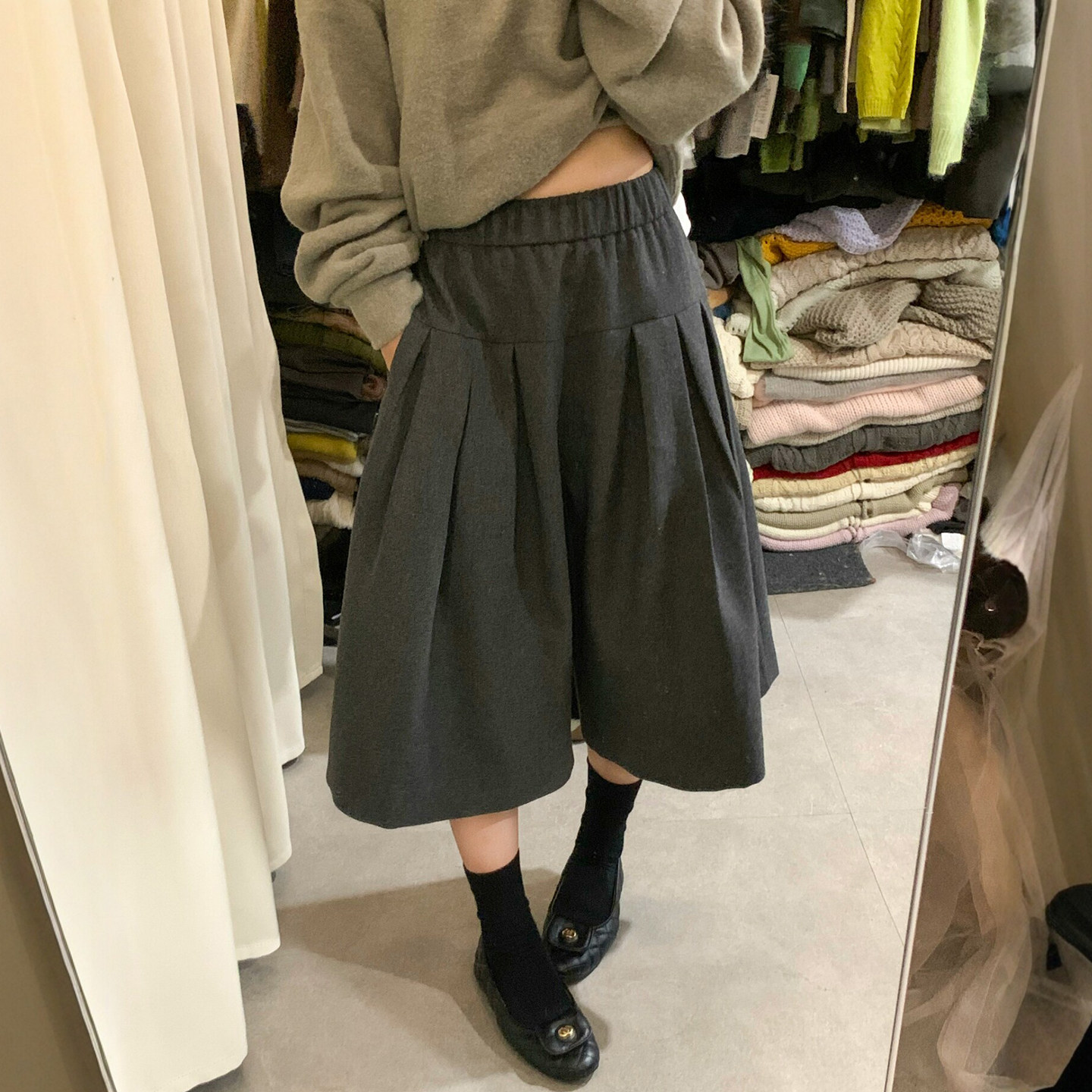 羊毛呢七分西装阔腿裤女欧货裤子