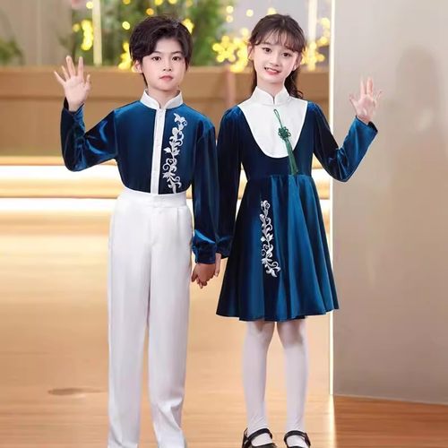 元旦儿童合唱演出服中小学生合唱团表演服中国风男女朗诵比赛服装