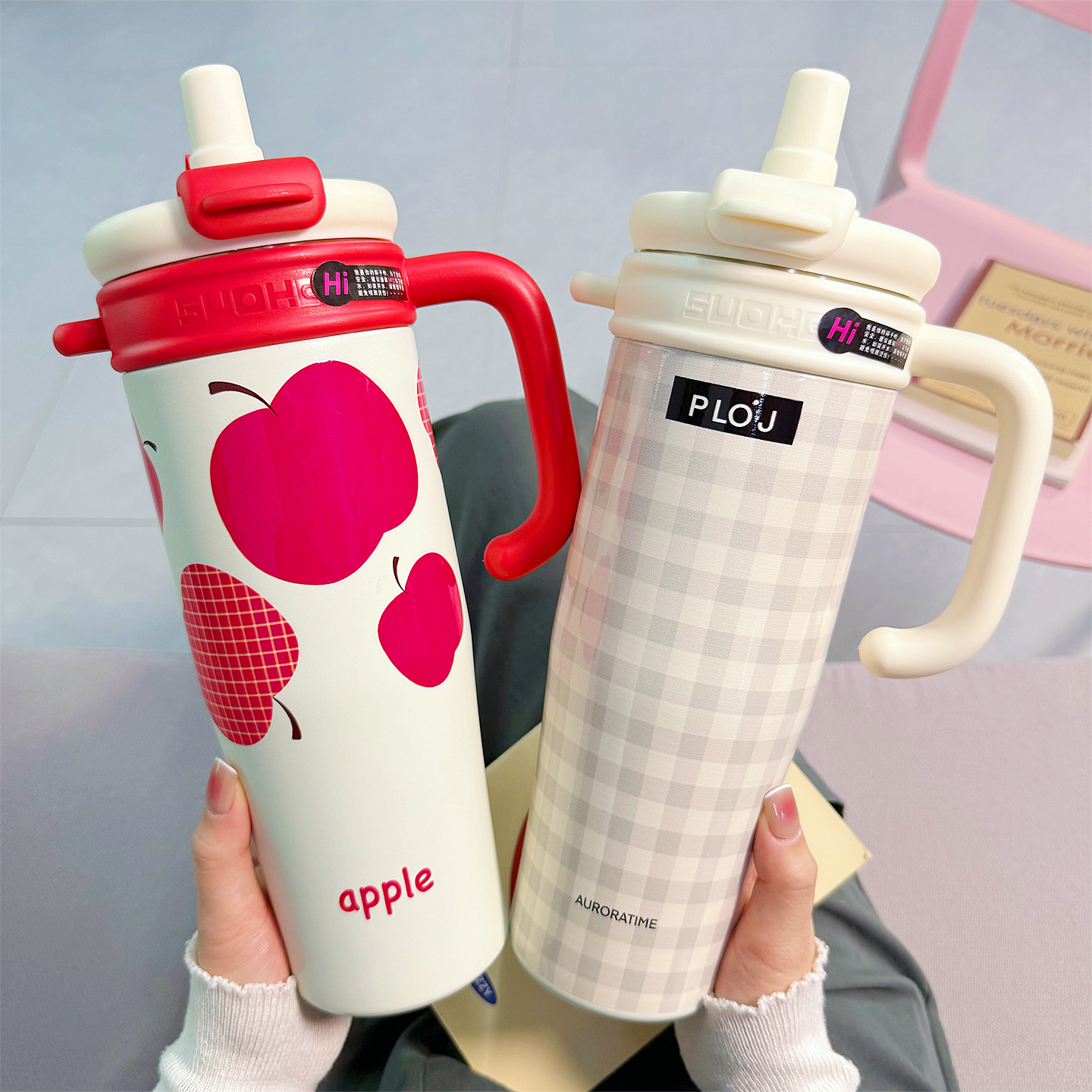 大容量可爱冰霸杯带茶隔保温杯子