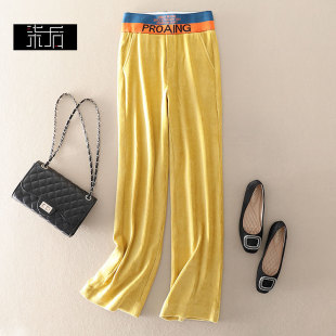 25早春灯芯绒直筒长裤 显瘦显高挑垂感女 女ins撞色字母高腰阔腿裤