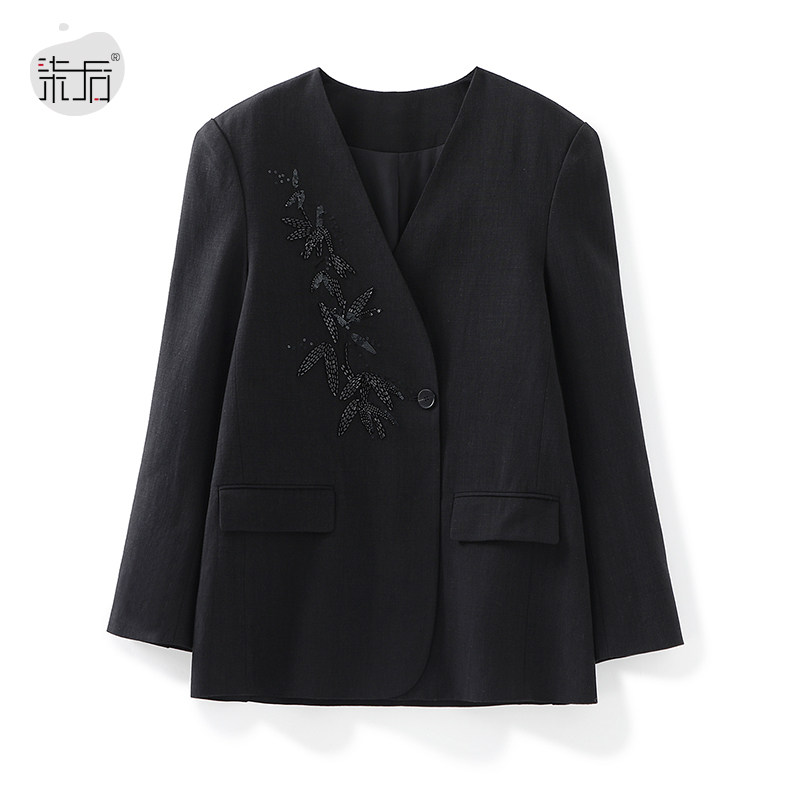26春新款优雅通勤高级质感天丝亚麻钉珠刺绣宽松H廓形西装外套女,女装/女士精品,西装,淘宝优惠券,粉丝福利购,淘宝优惠卷