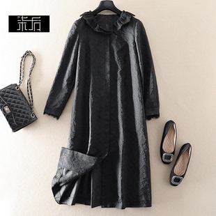 特 复古宫廷名媛分减龄花苞领宽松系带束腰中长风衣外套 25早春款