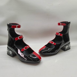 春夏银色水钻宝石粗跟高帮玛丽珍单鞋小码模特走秀比赛舞台PK拼色