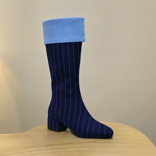 四季 通用粗跟高筒靴搭配西服职业套装 小码 模特走秀比赛舞台表演鞋