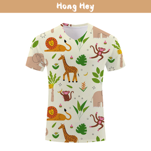 Sublimation Women's T-Shirts V Collar Animals Cartoon Tops