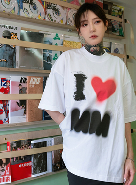 Chiumook 潮牧 I LOVE MM 我爱MM千禧主题小领口短袖T恤白