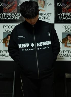 CHIUMOOK KEEP RUNNING高领运动夹克黑色重磅男拉链情侣款外套