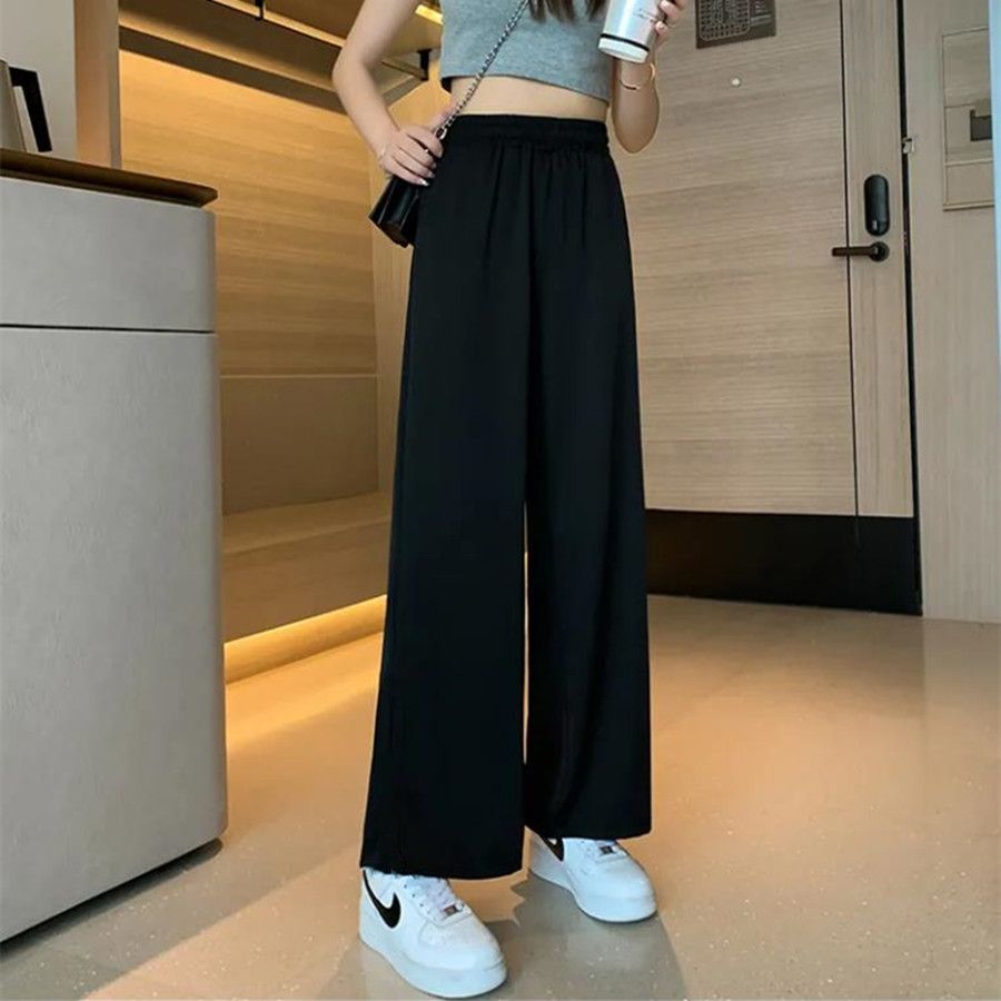 春夏新款小个子黑色直筒裤韩版百搭显瘦长裤子女初中生九分阔腿裤图片