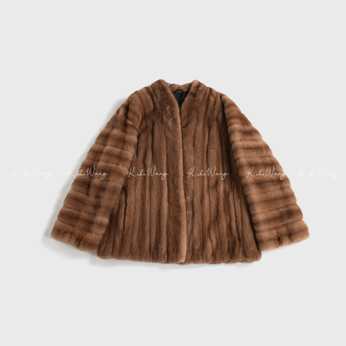 KOKO WANG【稀缺艳红菲】轻奢高定真丝内里水貂皮草外套