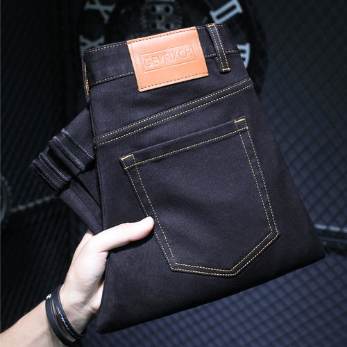 长裤黄线黑色秋冬季修身显瘦