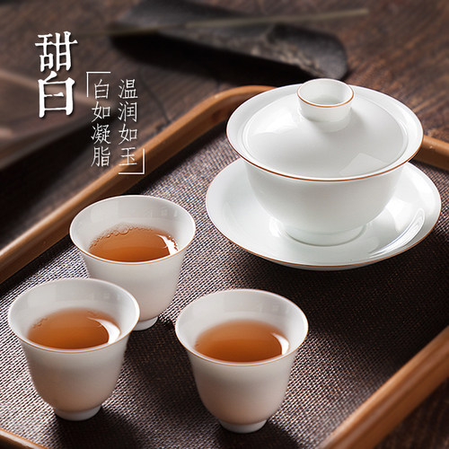 三庐湿润如玉盖碗不烫手白如凝脂