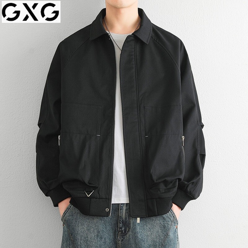 GXG外套男春秋2025新款男装休闲宽松上衣韩版潮流翻领工装夹克男