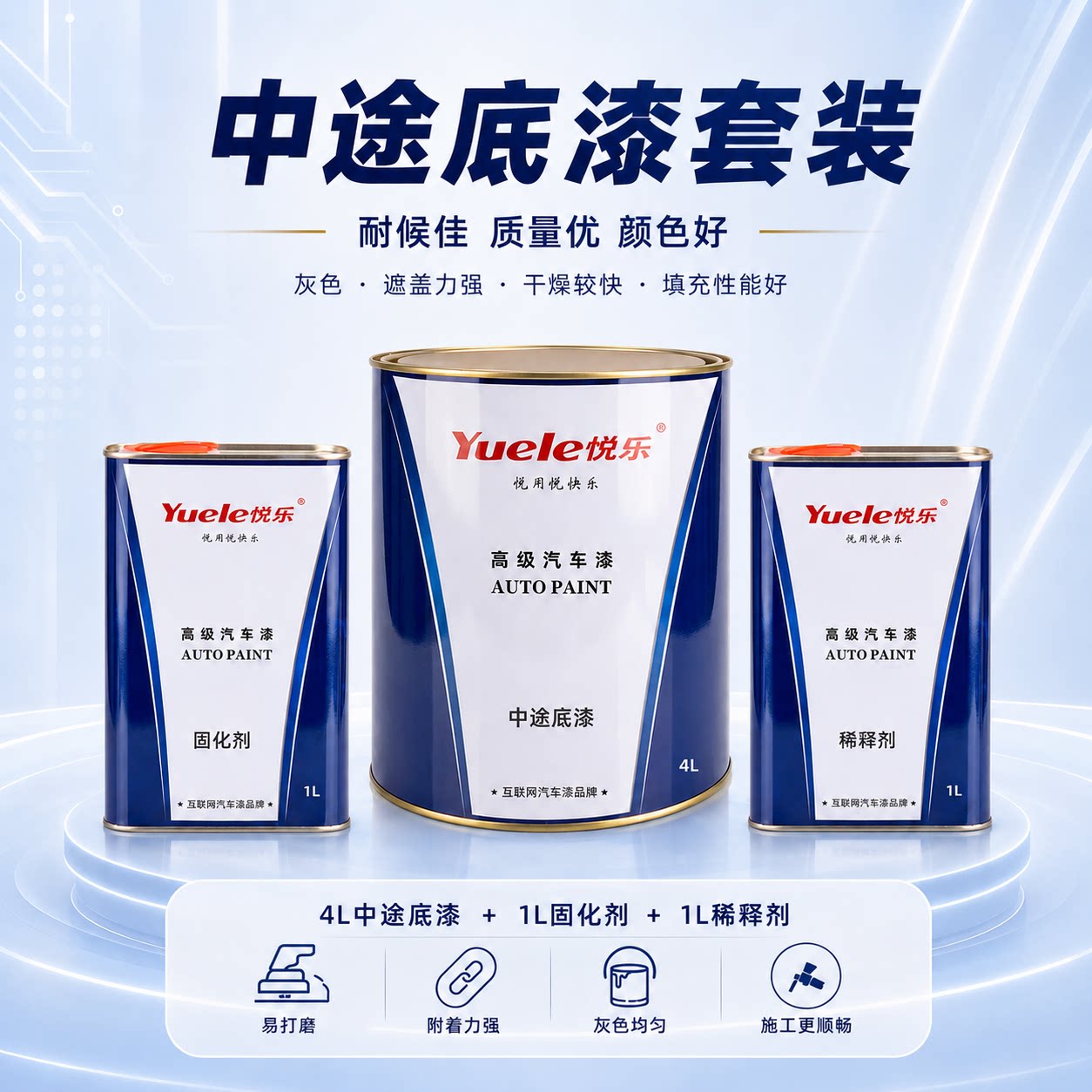 超快干底漆双组份中涂底漆2k灰底漆灰色封闭填充白底漆油漆汽车漆