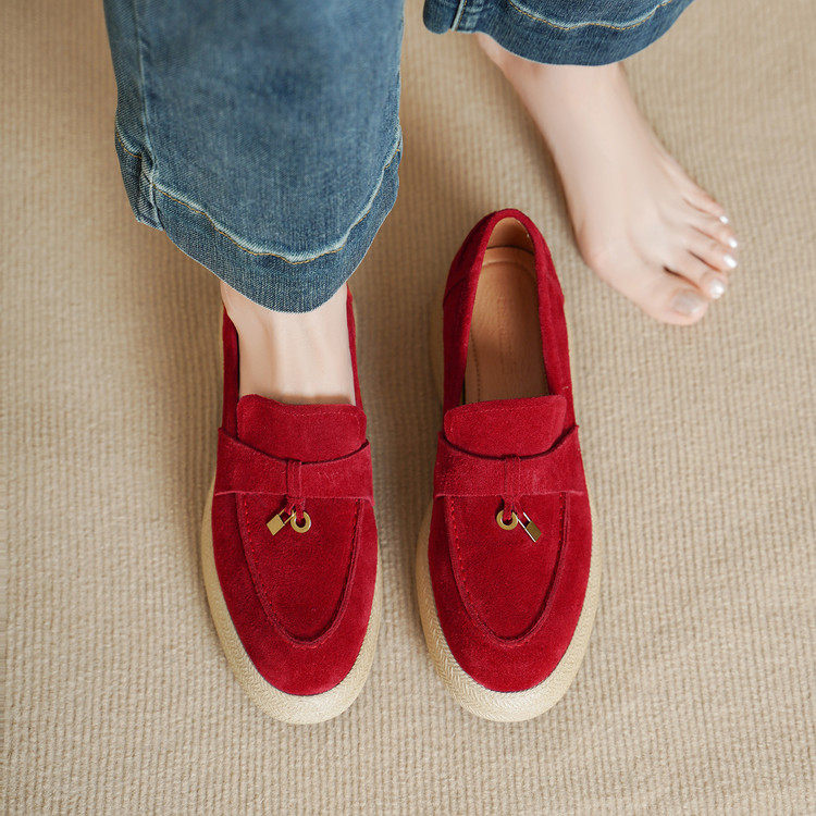 5cm法式复古真皮反绒厚底乐福鞋女一脚蹬深口单鞋休闲中跟小皮鞋,女鞋,深口单鞋,淘宝优惠券,粉丝福利购,淘宝优惠卷