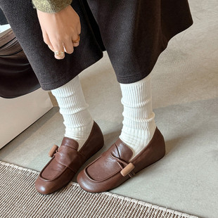 2.5cm真皮法式巨好看英伦风乐福小皮鞋不累脚软底内增高平底单鞋