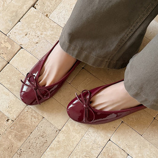 1.5cm真皮圆头浅口单鞋2026新款软底蝴蝶结法式温柔芭蕾舞平底鞋