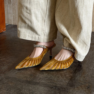 女人味气质浅口包头凉拖鞋 女时尚 6.3cm优雅风尖头水钻细跟高跟鞋