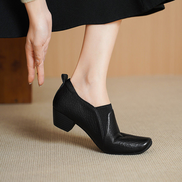 4cm方头深口单鞋女真皮粗跟显瘦乐福鞋新款舒适软底英伦风小皮鞋,女鞋,深口单鞋,淘宝优惠券,粉丝福利购,淘宝优惠卷