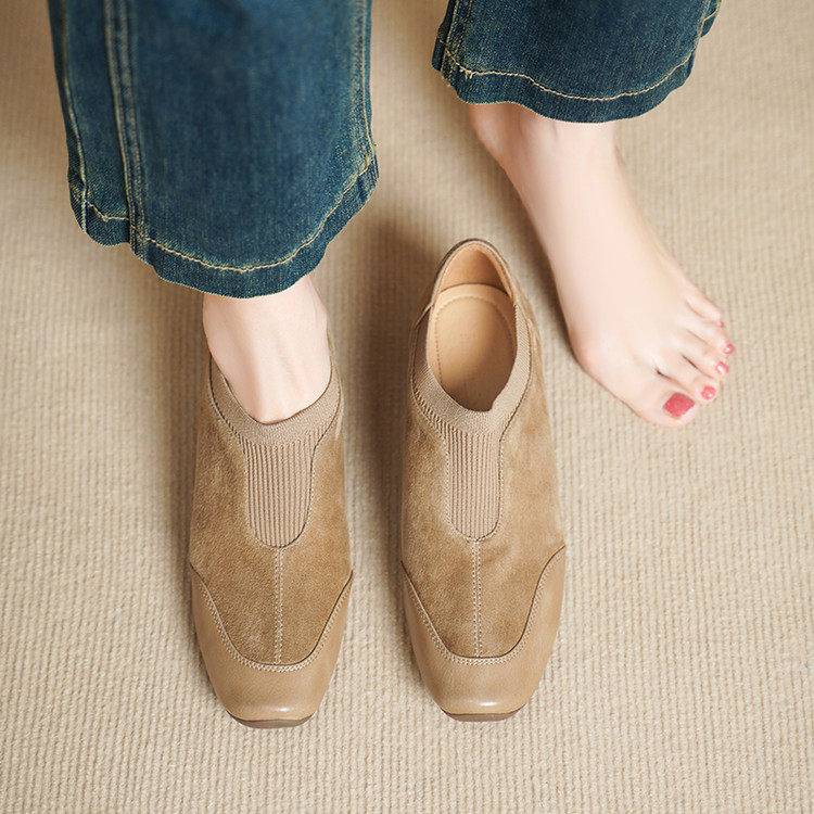 4cm复古真皮深口单鞋女2026新款一脚蹬方头粗跟皮鞋羊皮中跟女鞋,女鞋,深口单鞋,淘宝优惠券,粉丝福利购,淘宝优惠卷