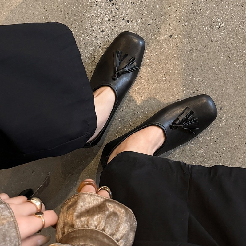 3cm黑色简约真皮乐福鞋女2026新款一脚蹬深口单鞋小皮鞋奶奶鞋女,女鞋,深口单鞋,淘宝优惠券,粉丝福利购,淘宝优惠卷