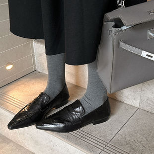 法式优雅气质深口小皮鞋2025秋冬新款尖头低跟一脚蹬单鞋豆豆靴女