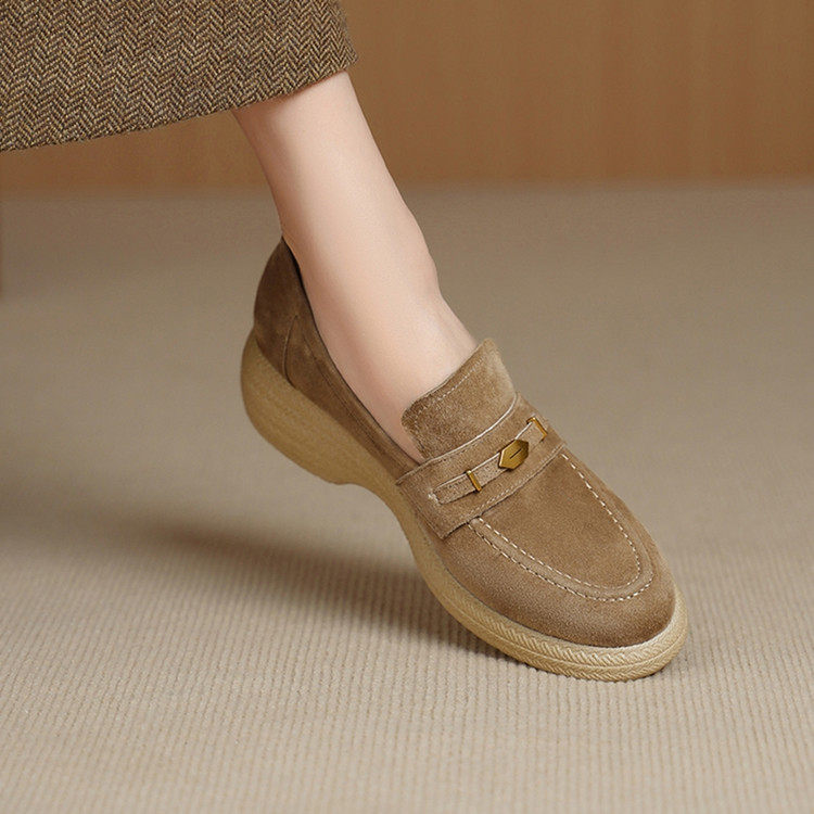 5cm小个子增高厚底复古深口单鞋女26春季真皮圆头松糕坡跟乐福鞋,女鞋,深口单鞋,淘宝优惠券,粉丝福利购,淘宝优惠卷