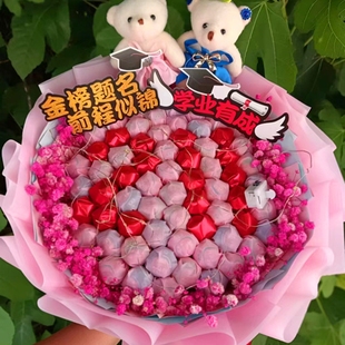 棒棒糖花束成品含糖糖果花香皂花仿真玫瑰送同学男女朋友孩子生日